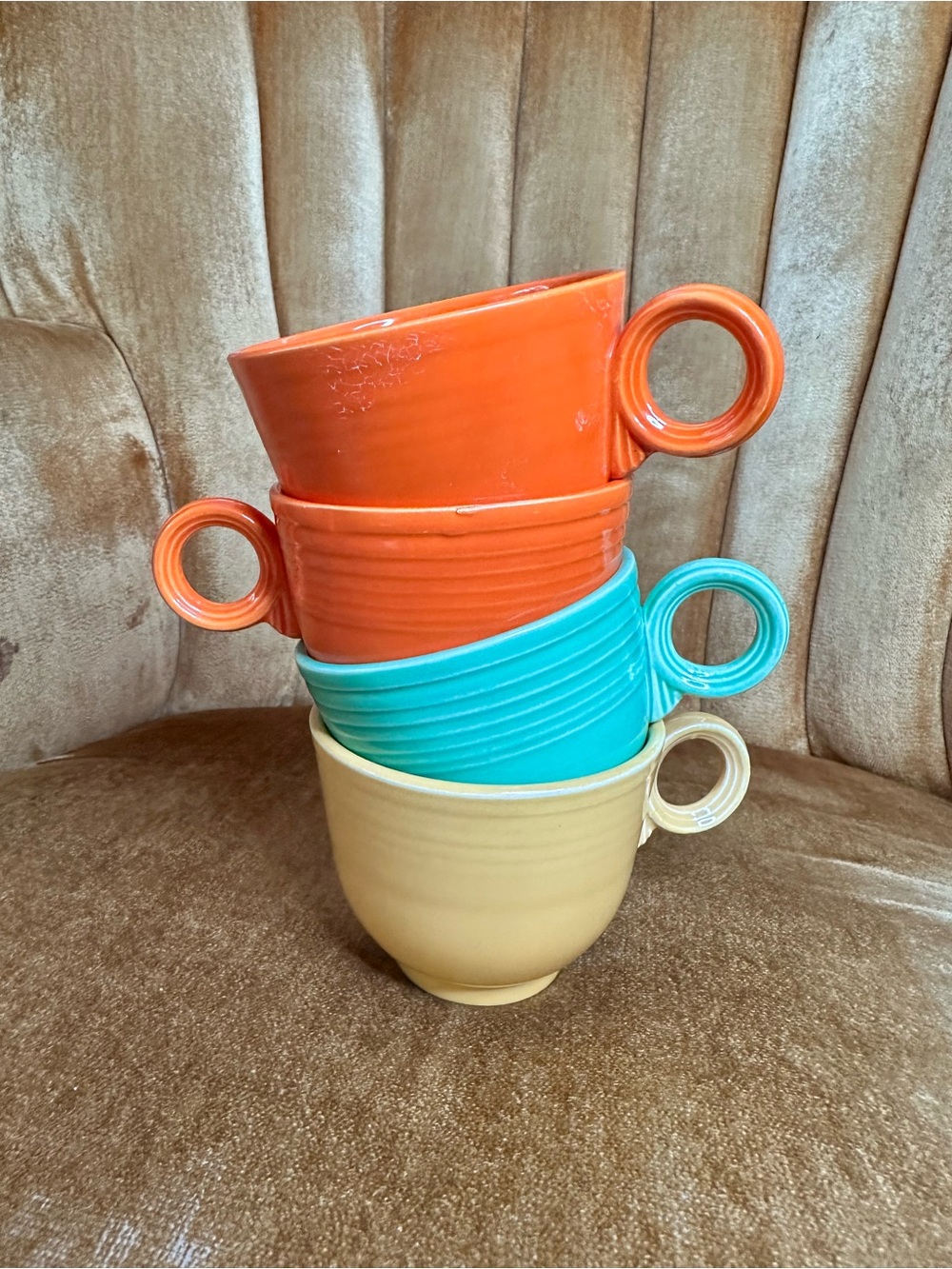 Vintage Fiesta Teacups Original Colors Radioactive Red, Light Green Yellow
